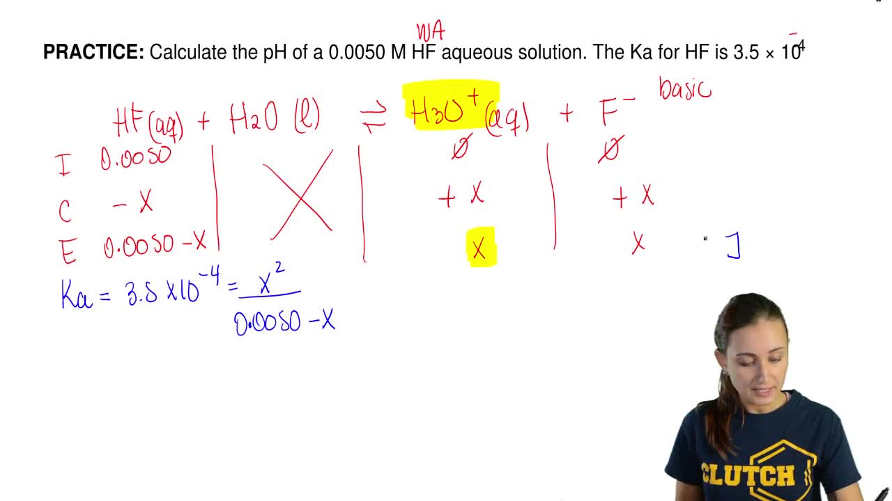 Answer Calculate The Ph Of A 0 0050 M Hf Clutch Prep