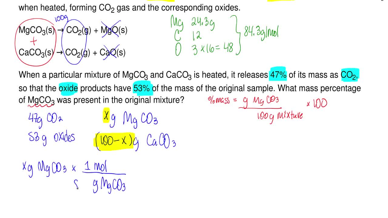 picture Mgco3 Decomposition Reaction magnesium carbonate mgco3 and calcium carbonate caco3 both decompose when heated forming co2 gas and the corresponding oxides mgco3 s co2 g mgo s caco3 s co2 g cao s when a particular