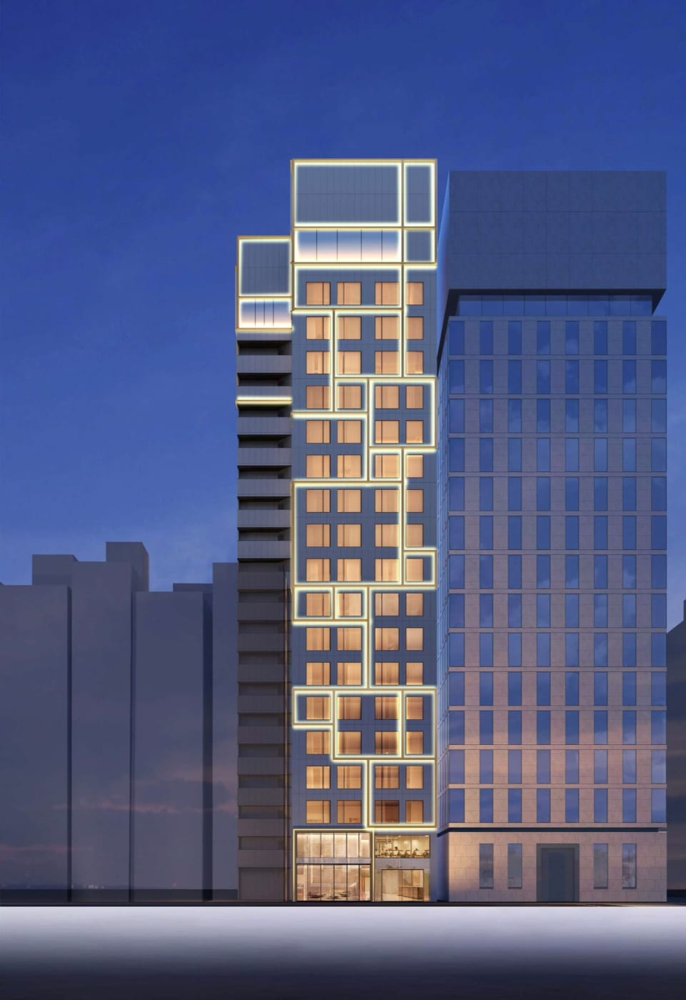 Renderização da torre do futuro hotel Noted Collection em Ginza 8-chome, em Tóquio