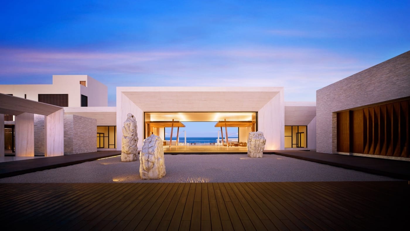 Die zum Ozean hin offene Lobby des Nobu Hotel Los Cabos