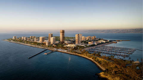 Aerial rendering of Treasure Island redevelopment in San Francisco.