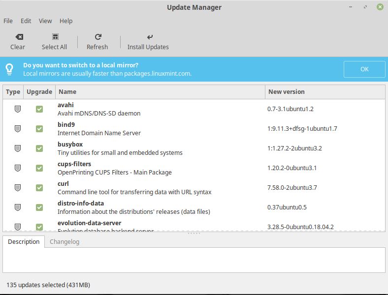 Update Manager - Available updates - Linux Mint Review