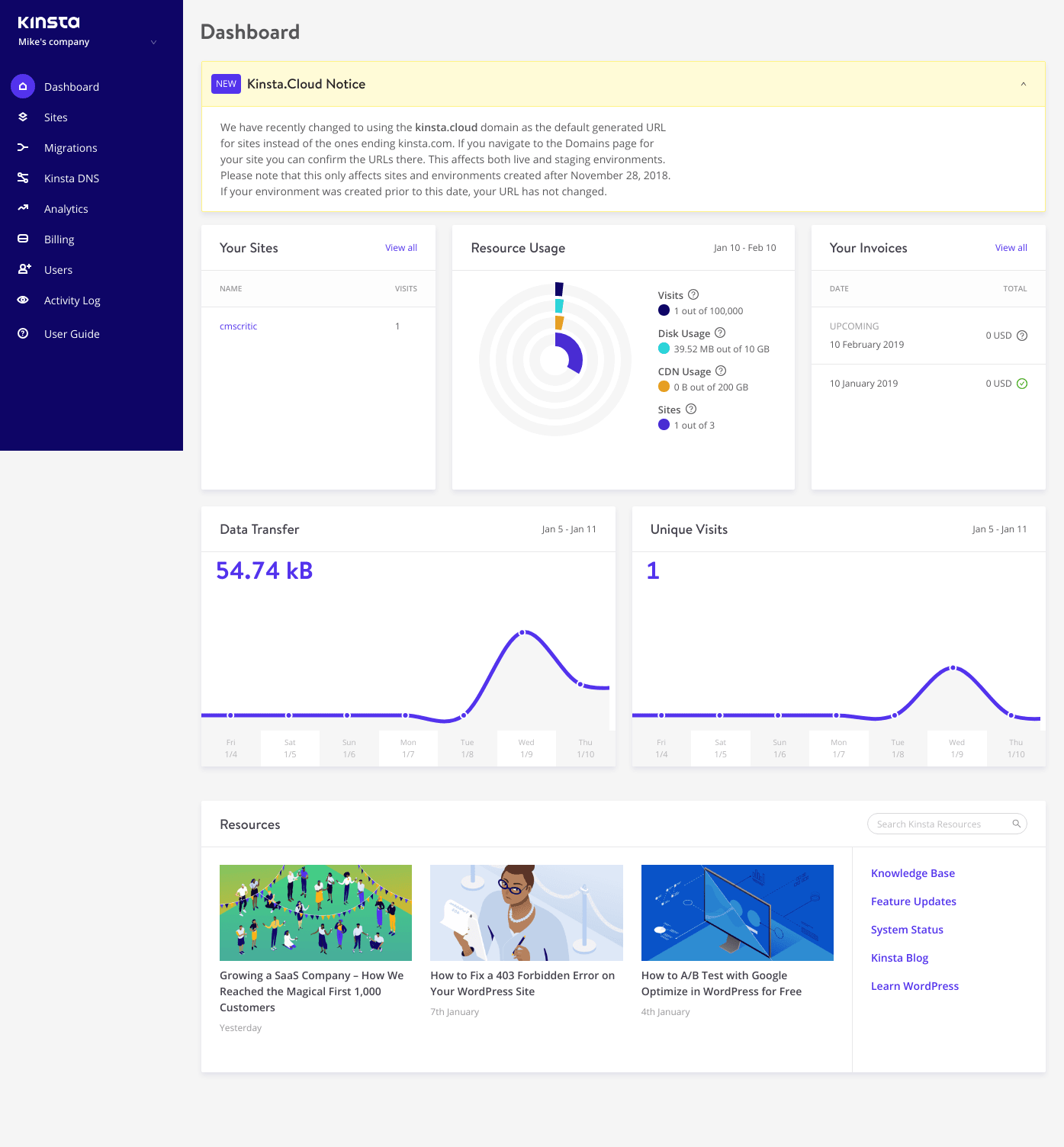 Kinsta Managed WordPress Hosting Dashboard Kinsta Managed WordPress Hosting Dashboard