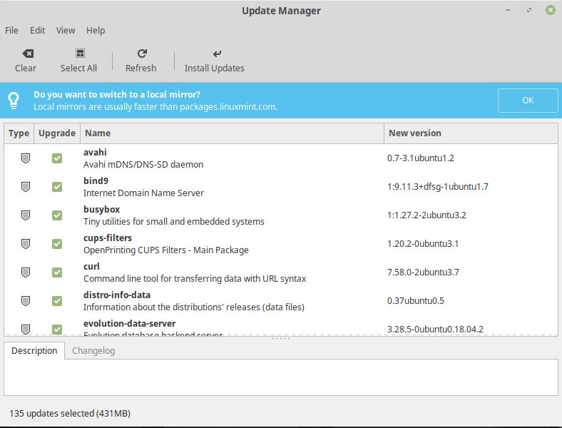 Update Manager - Available updates - Linux Mint Review