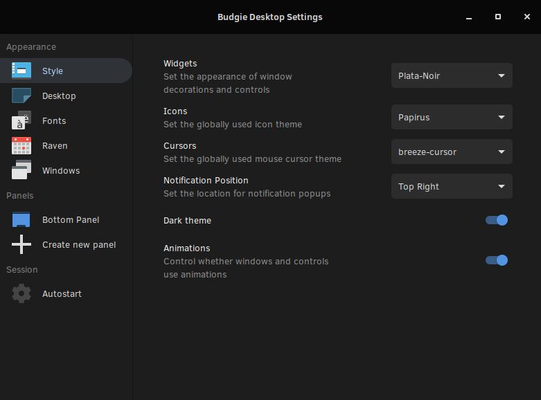 Solus Review - Budgie Desktop Settings