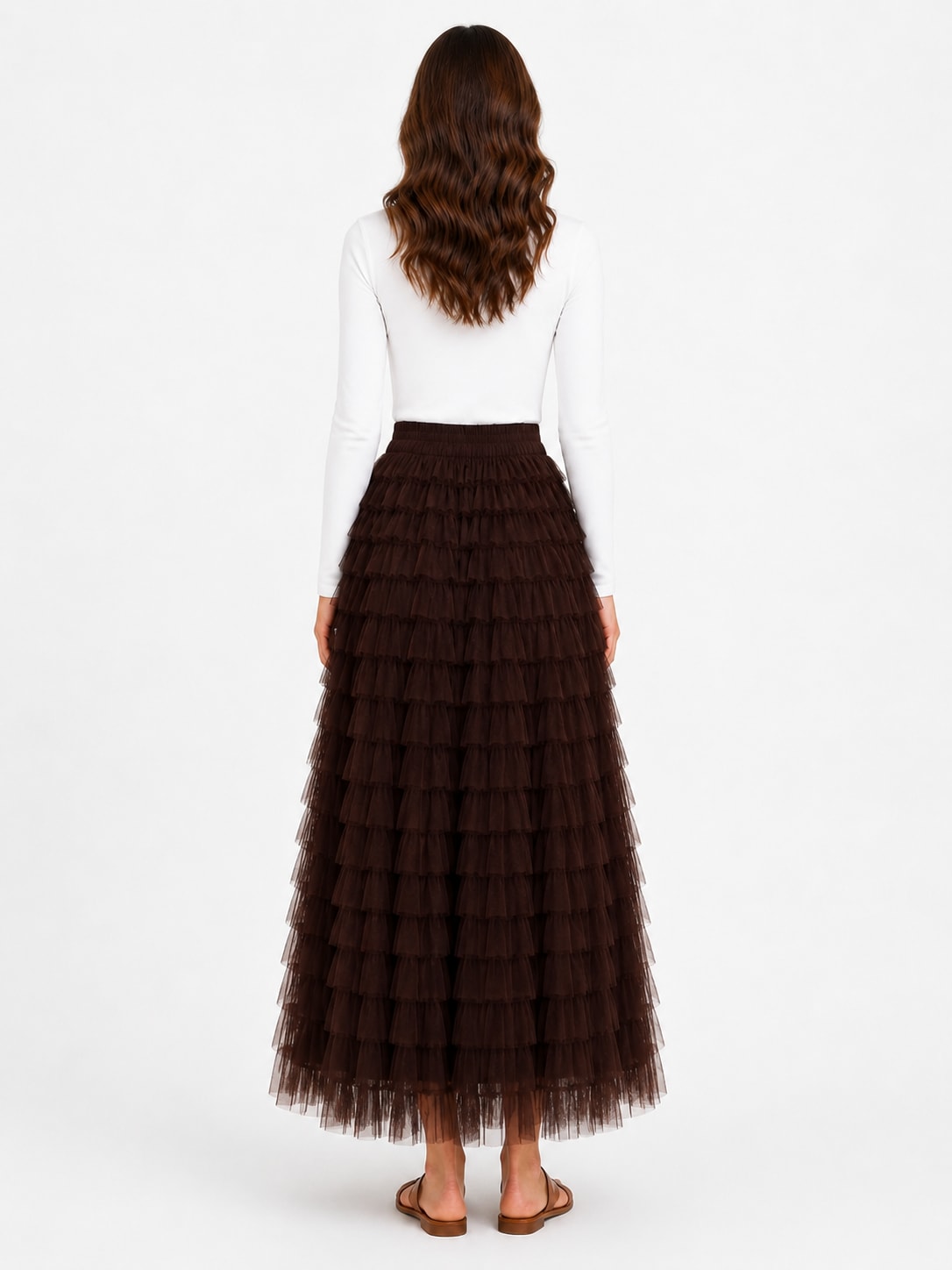Chocolate long skirt tulle ruffled Tsniout - product photo 2