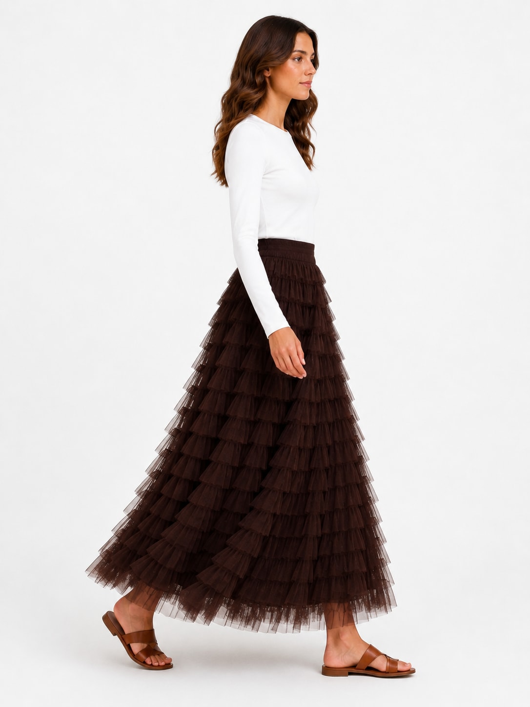 Chocolate long skirt tulle ruffled Tsniout - product photo 3