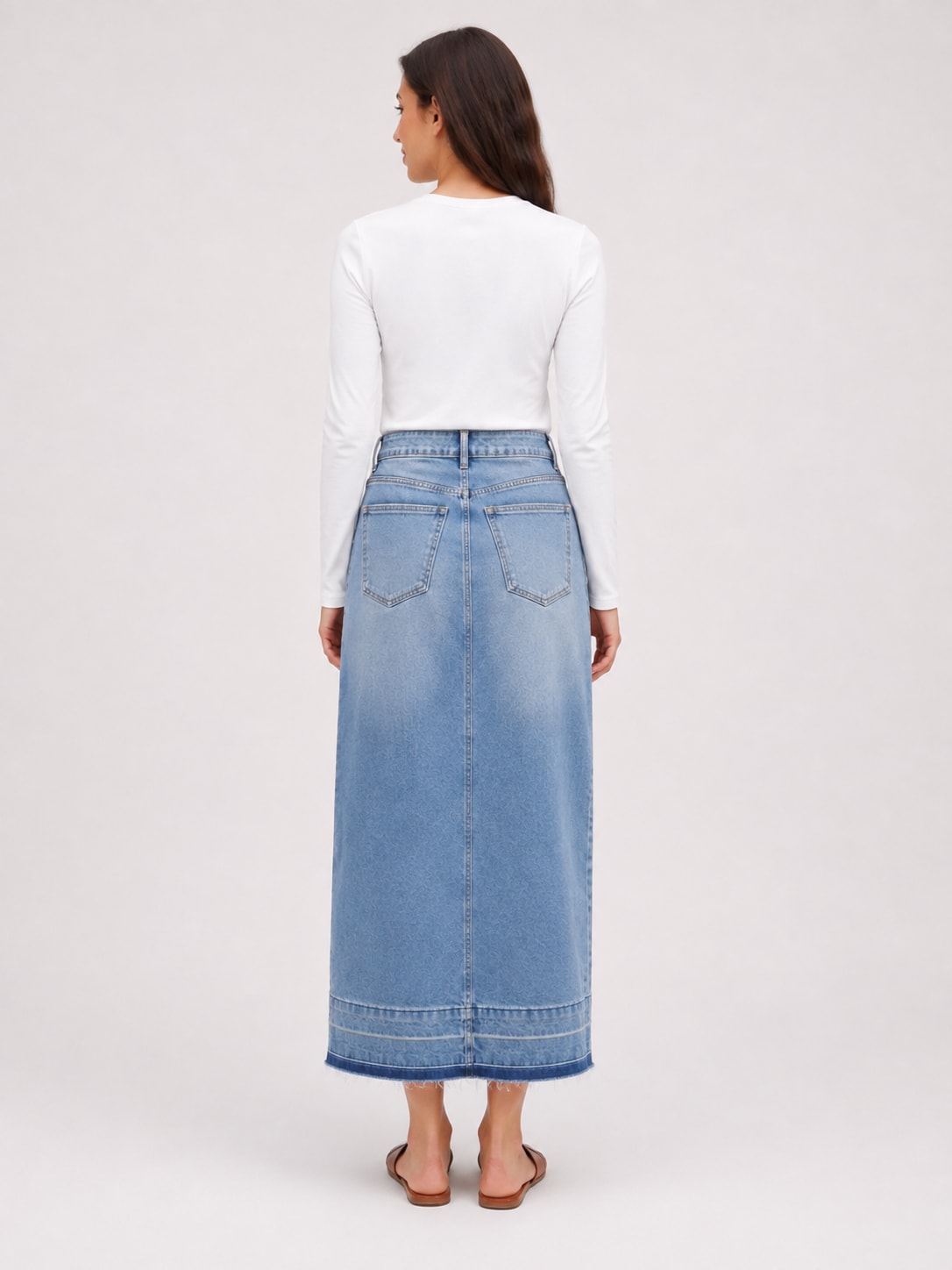 Denim long skirt with empiècement diagonal Tsniout - product photo 2