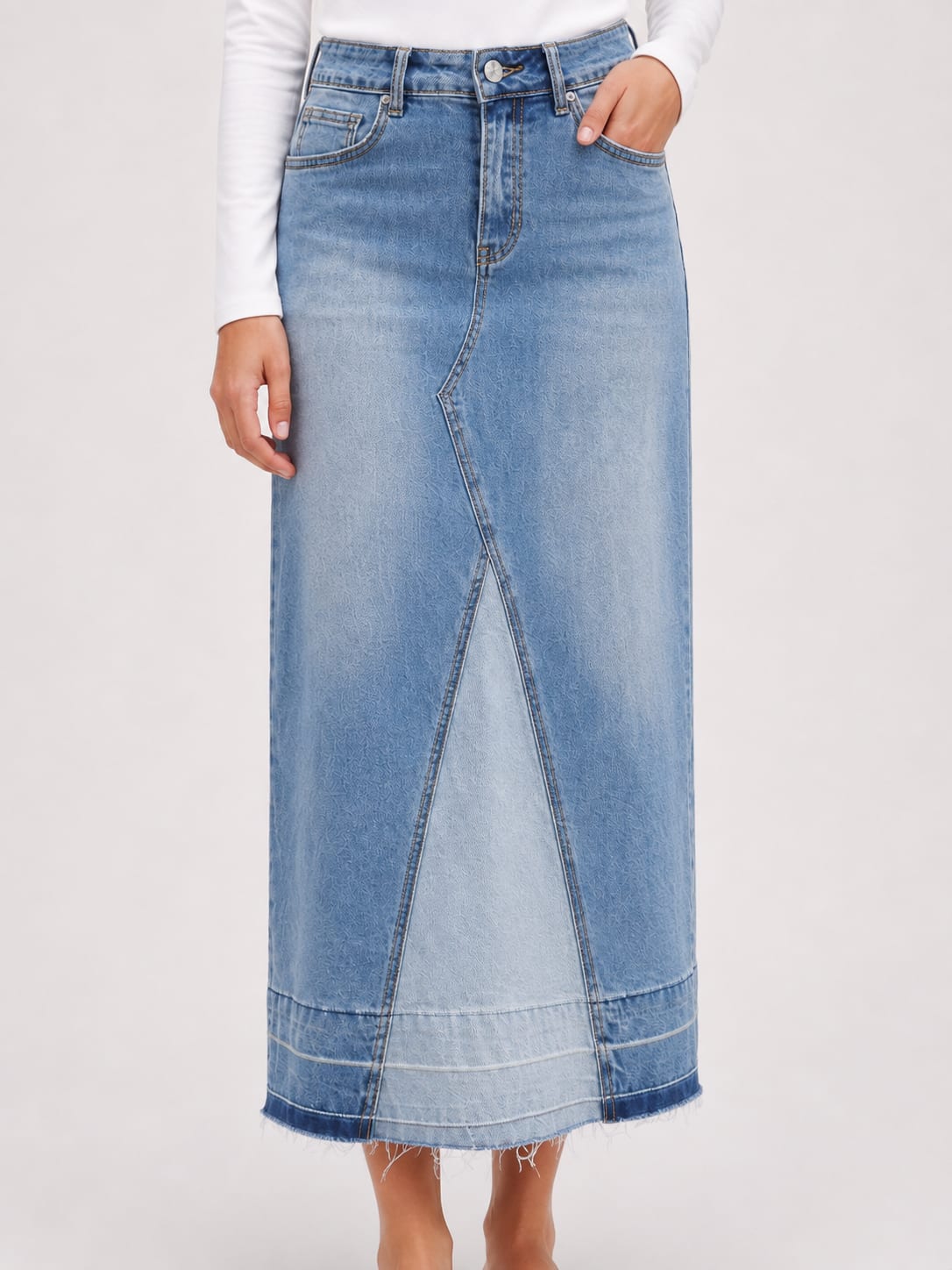 Denim long skirt with empiècement diagonal Tsniout - product photo 4