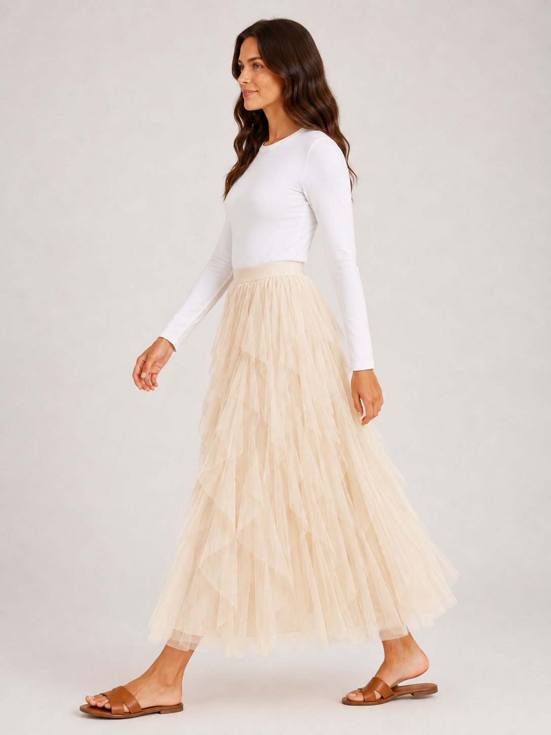 Ecru long skirt ruffled and lining Tsniout - product photo 3