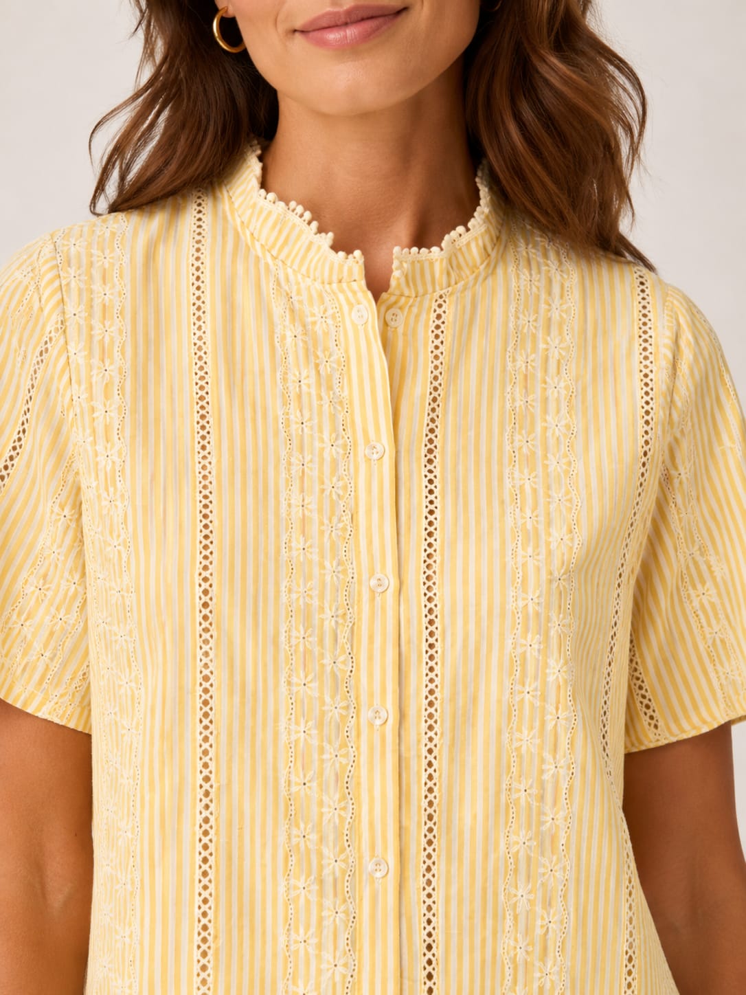 Yellow shirt with stripes and broderies Tsniout - product photo 4