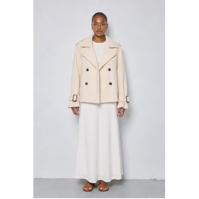 Veste courte ivoire double boutonnage Tsniout — Tissu doublé ton sur ton