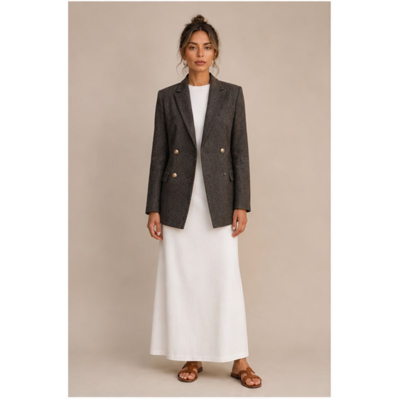 Blazer gris structuré Tsniout — 100 % polyester, texture chevron