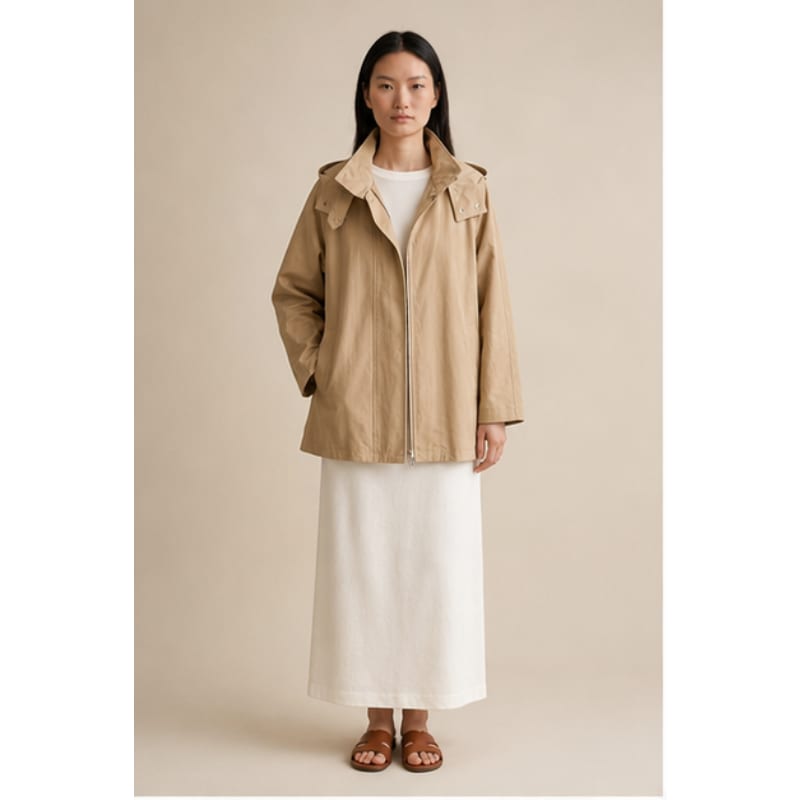 Trench court beige à capuche Tsniout — 100 % coton léger