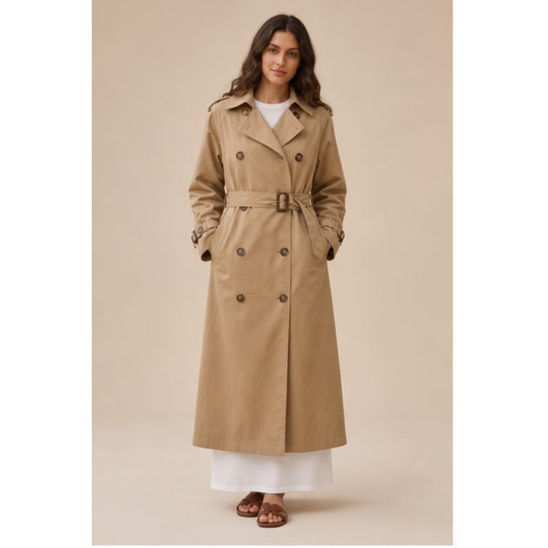 Trench long beige ceinturé Tsniout — Tissu léger et fluide