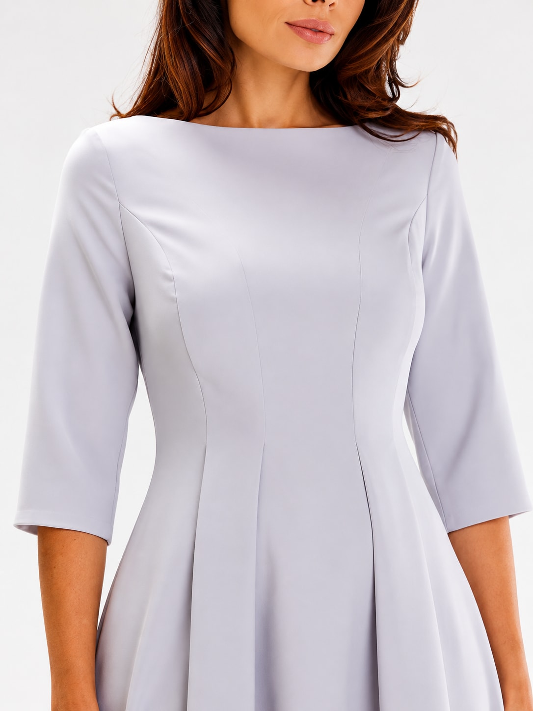 Robe évasée col bateau grise Tsniout - detail produit