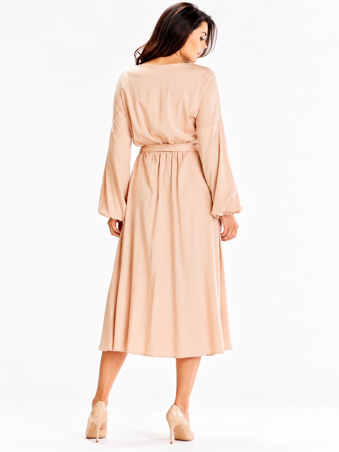 Robe longue fluide à lien beige Tsniout - vue de dos