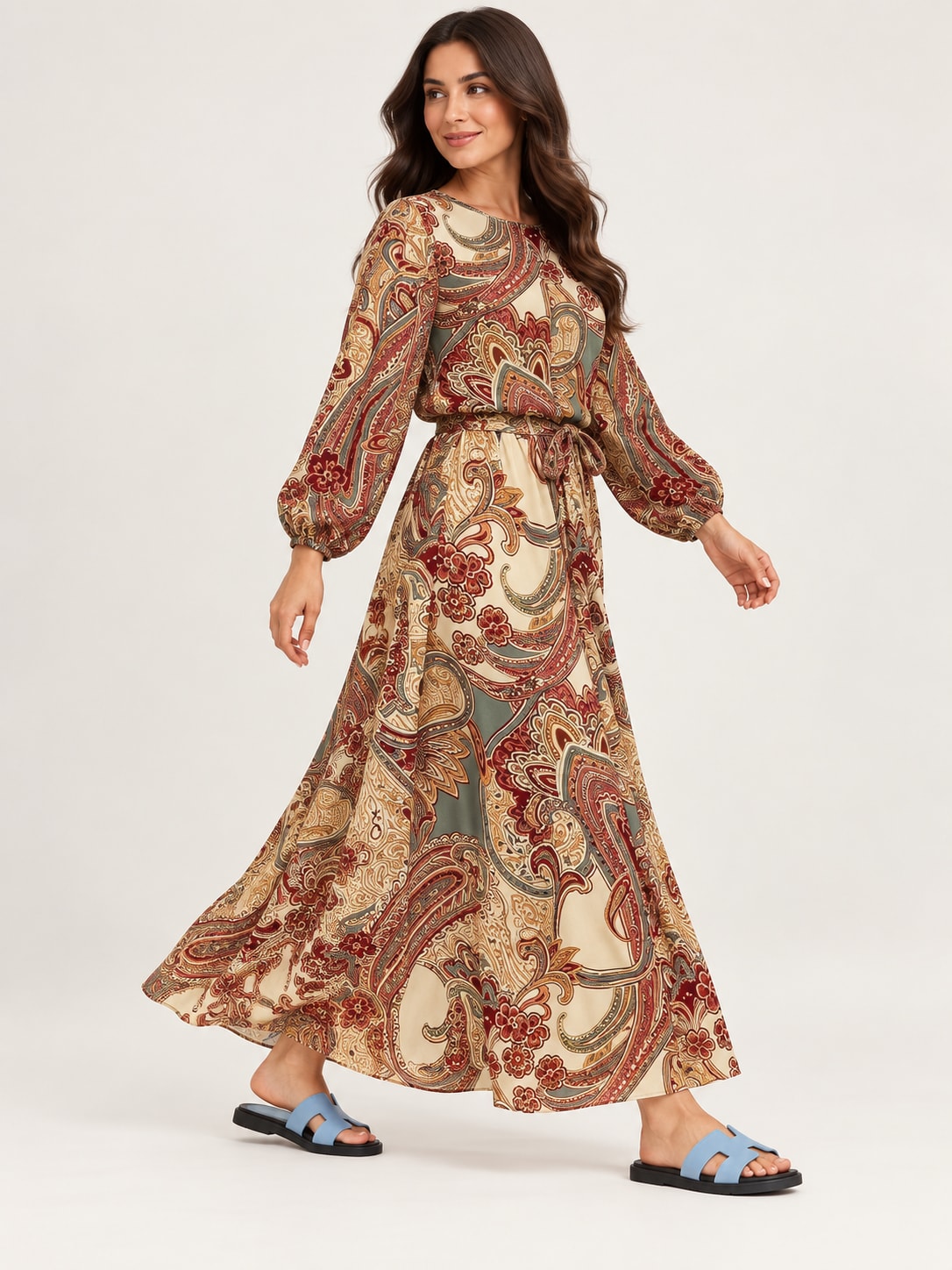 Robe longue imprime cachemire boheme Tsniout - vue en mouvement