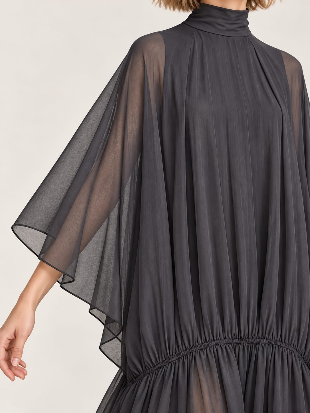 Robe longue gris fonce en mousseline Tsniout - detail produit