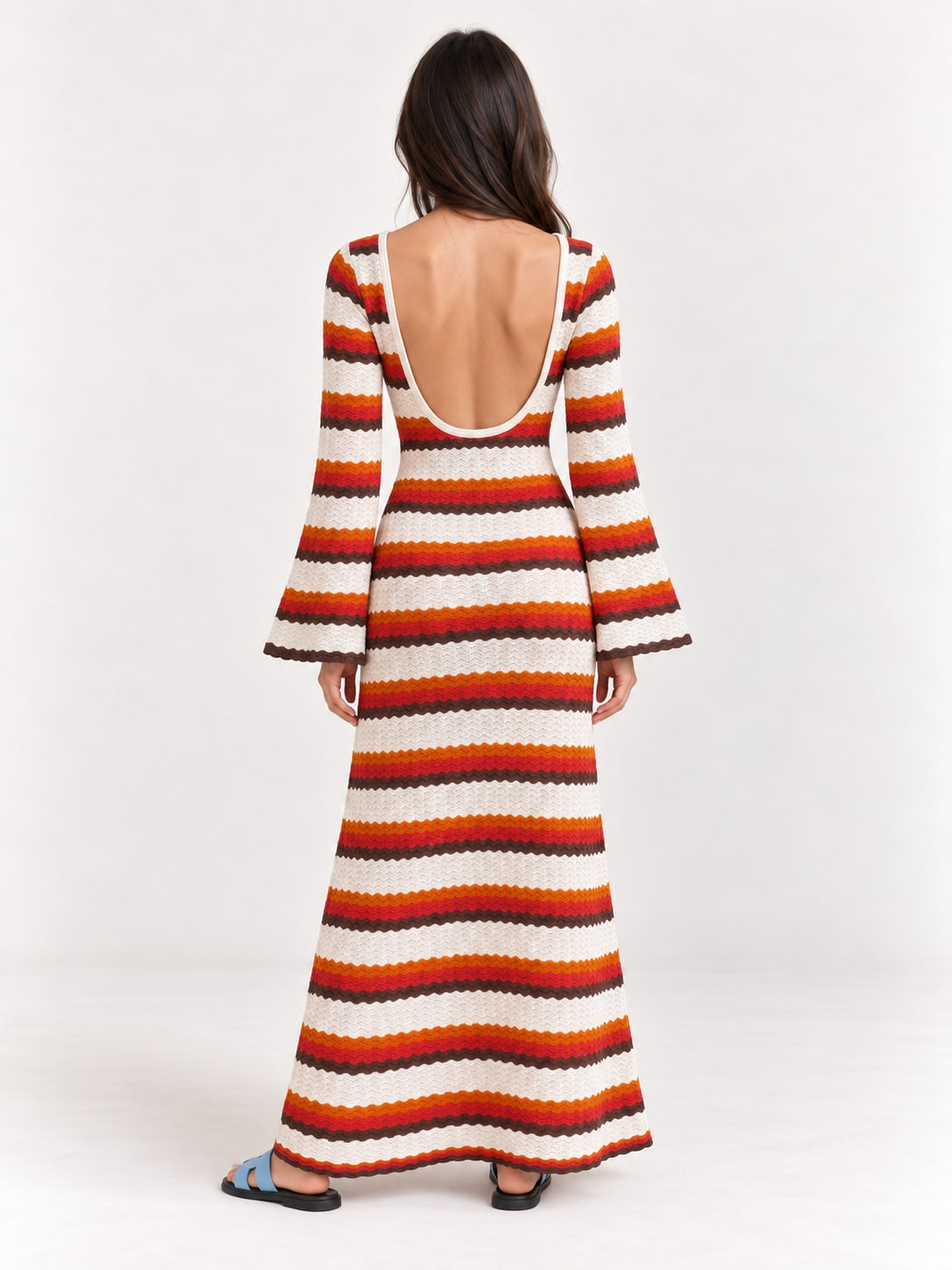 Robe maxi rayée en tricot Tsniout - vue de dos