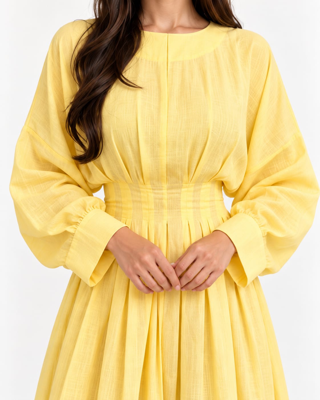 Robe longue plissee jaune pale Tsniout - detail produit