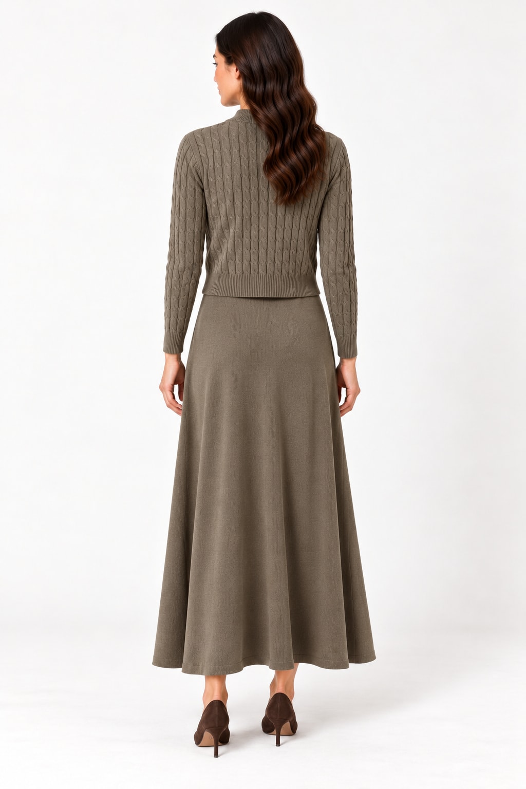 Ensemble robe longue côtelée et cardigan torsadé Tsniout — Kaki — vue 2