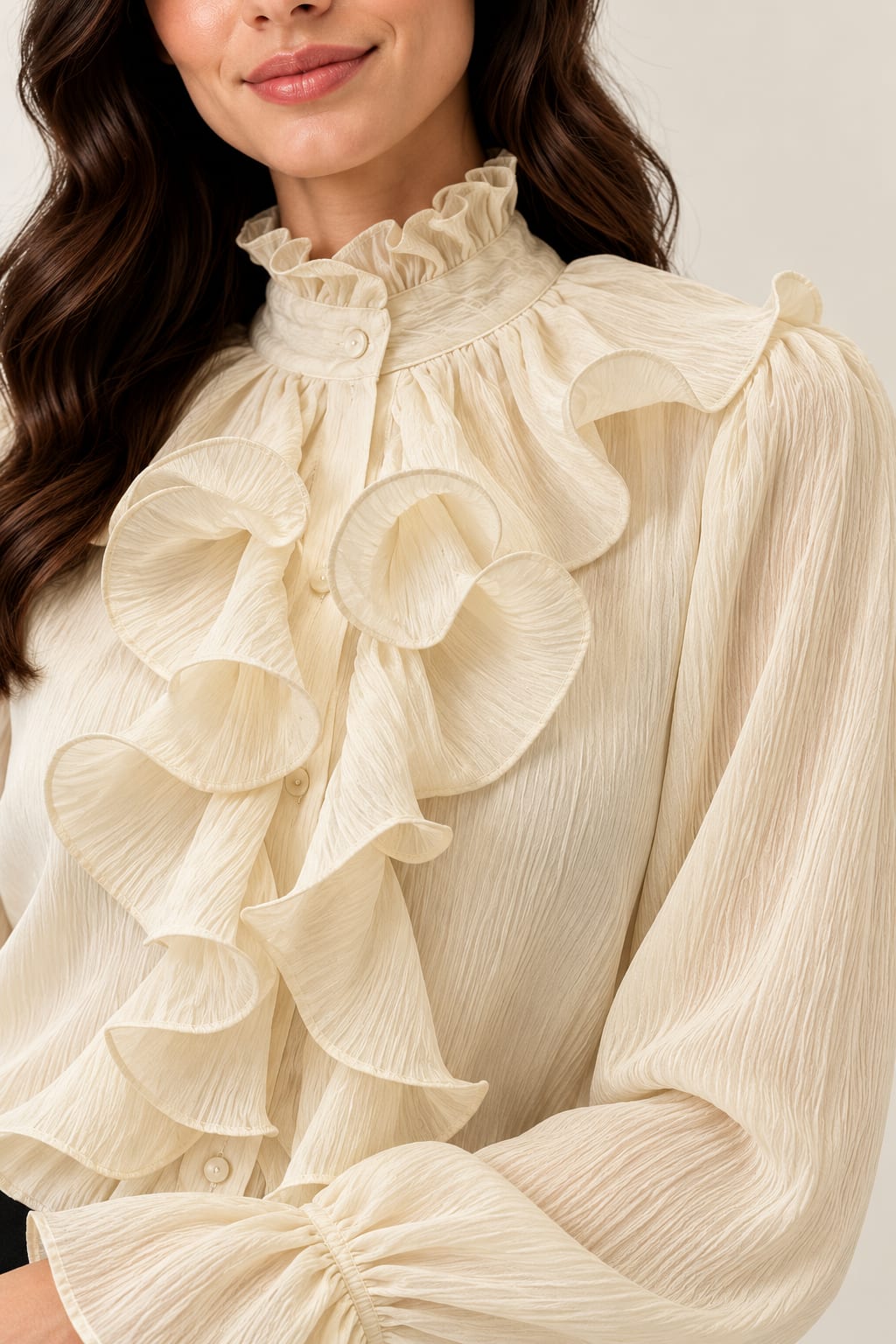 Blouse crème à jabot et col montant Tsniout — Crème — vue 4