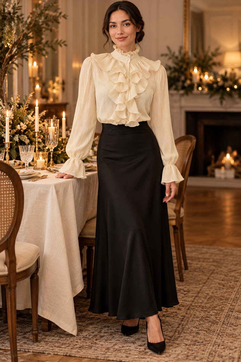Blouse crème à jabot et col montant Tsniout — Crème — vue 6