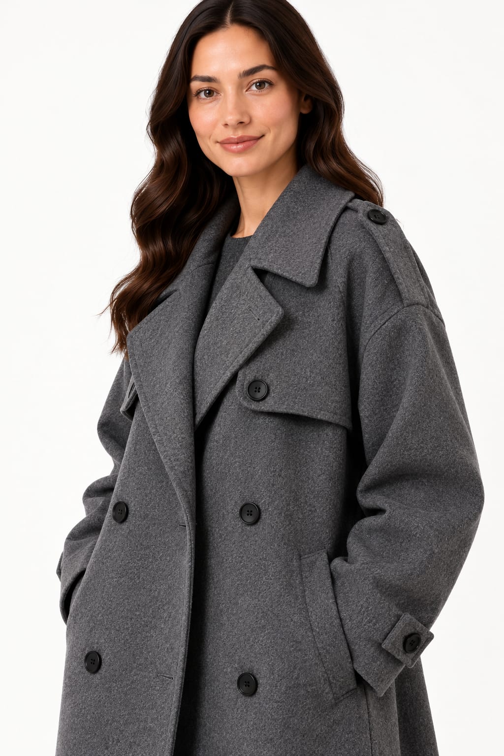 Manteau long en laine gris anthracite Tsniout — Gris anthracite — vue 4