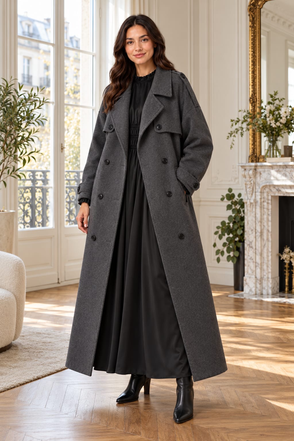 Manteau long en laine gris anthracite Tsniout — Gris anthracite — vue 6