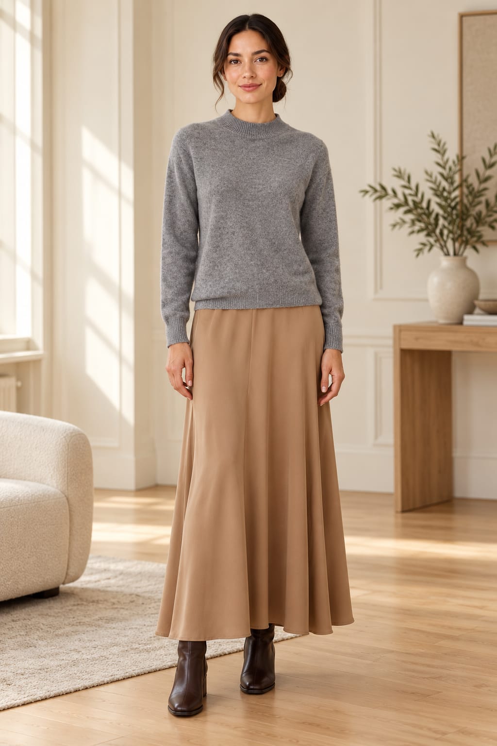 Pull col montant gris chiné Tsniout — vue de face