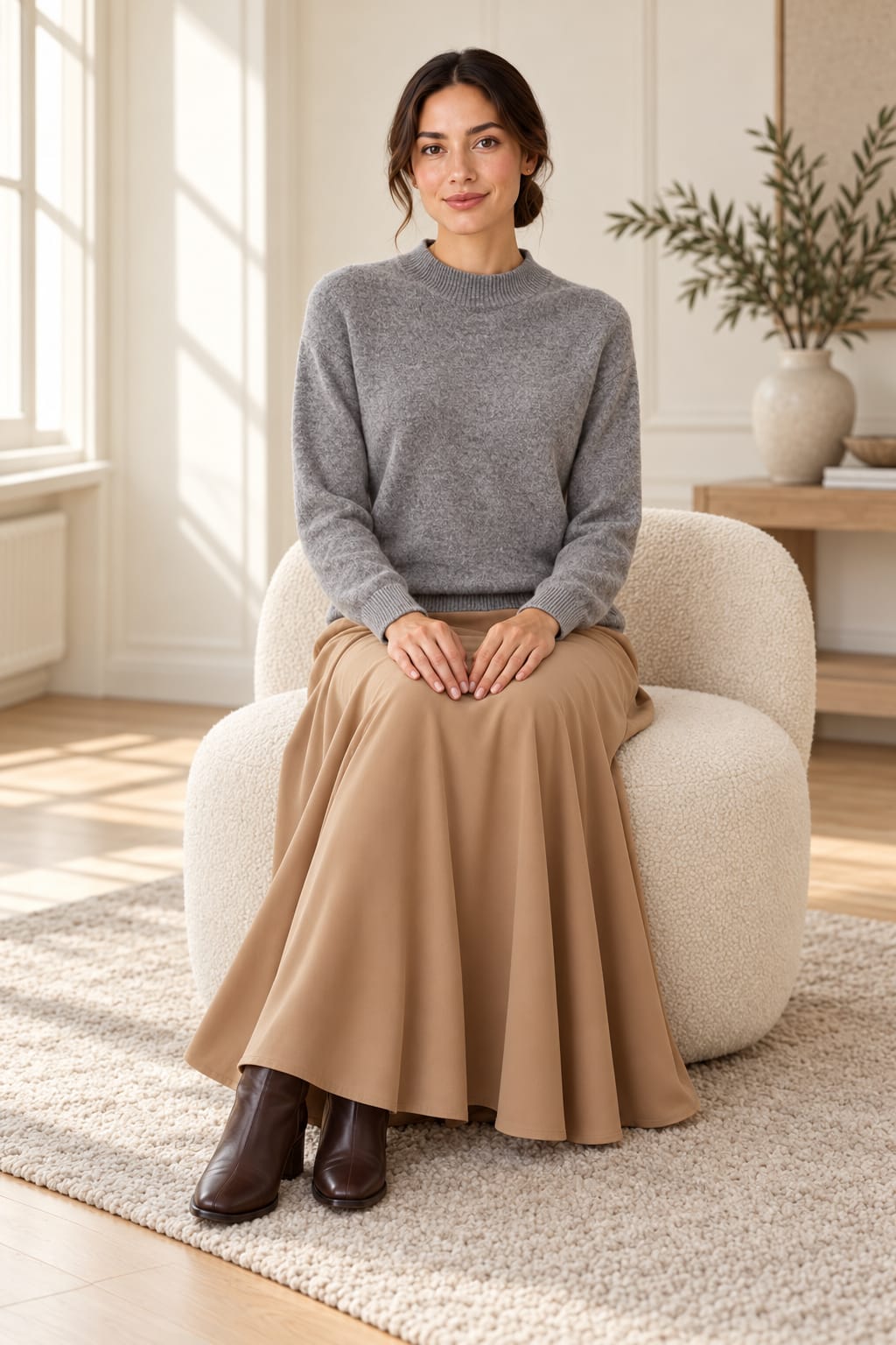 Pull col montant gris chiné Tsniout — assise