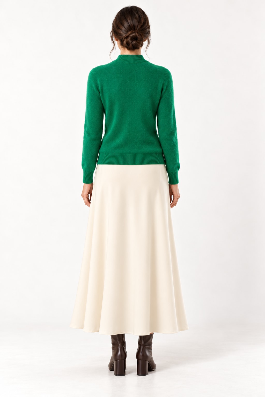 Pull col montant vert émeraude Tsniout — vue de dos