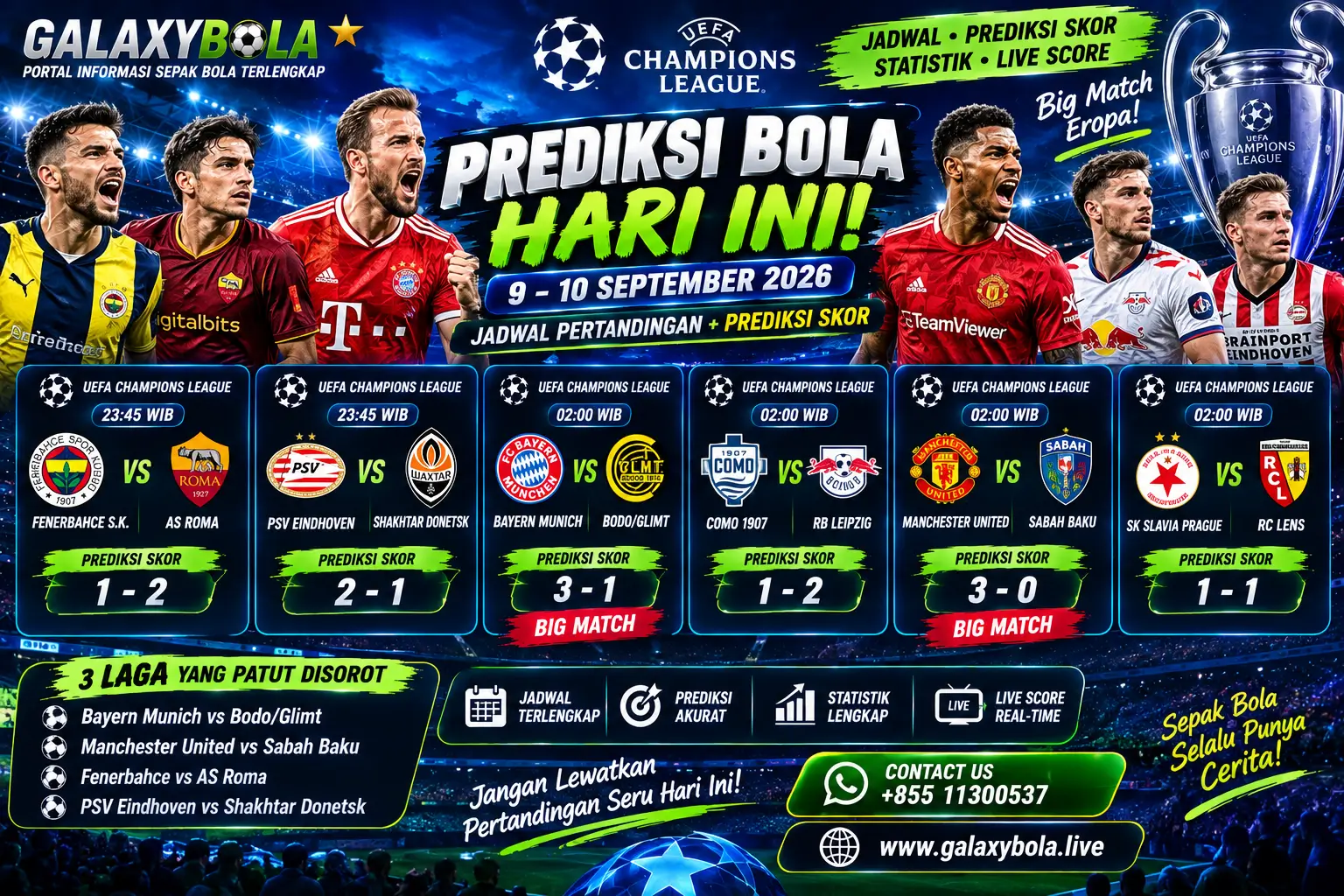 Prediksi Skor Bola Malam Ini 10-11 September 2026 Liga Champions | Galaxybola