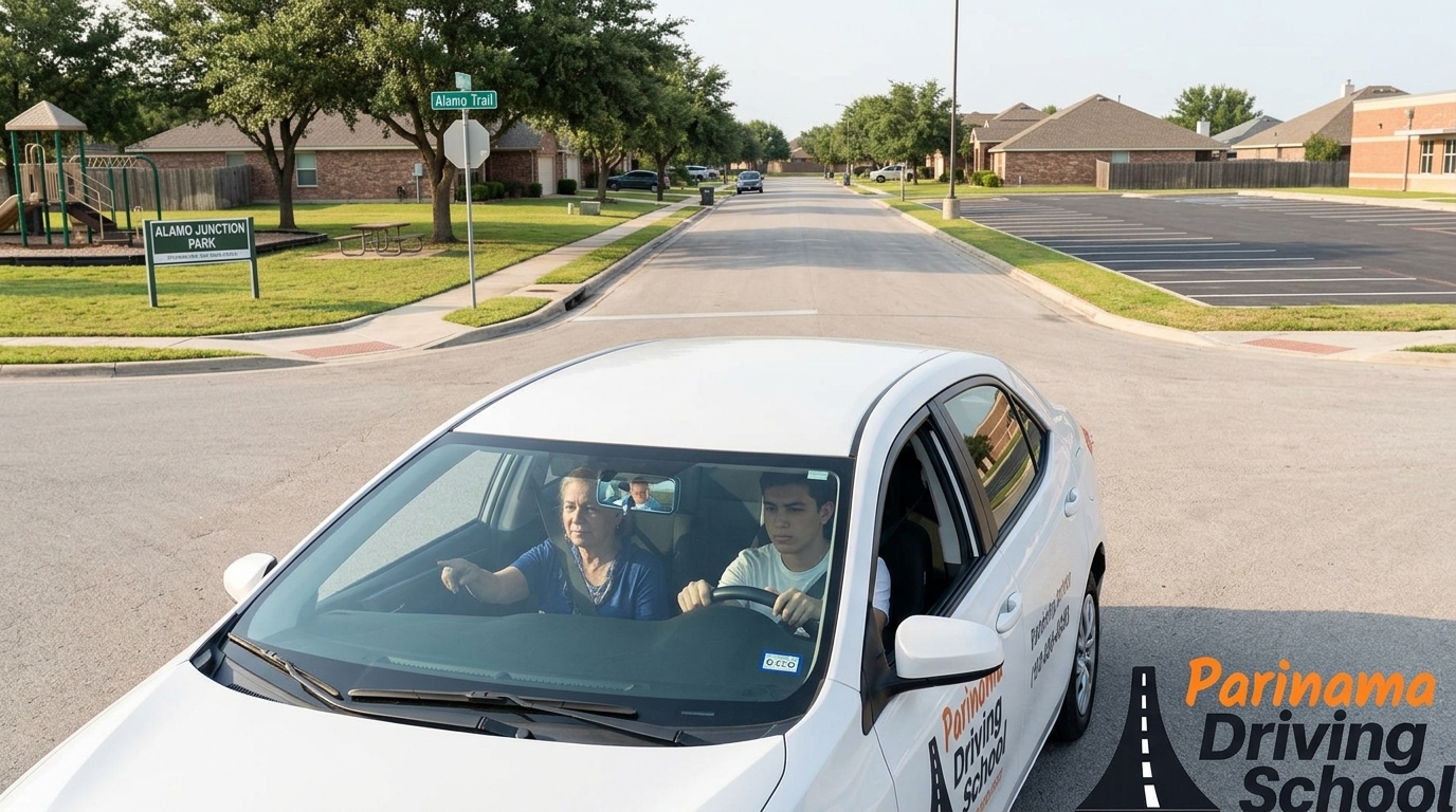 A scenic view of Cibolo Valley Drive, ideal for practicing driving.