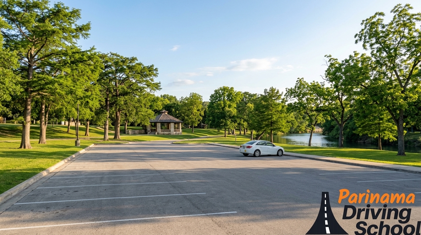 A scenic view of a local park used for driving practice in New Braunfels.