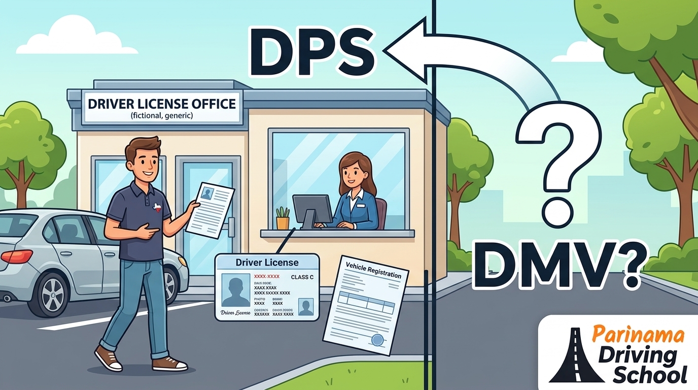 A side-by-side comparison of DPS and DMV signage in Texas.