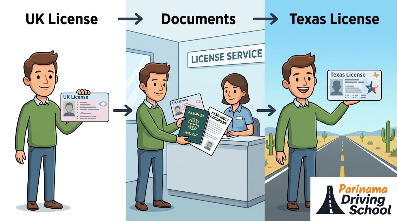 A detailed guide on converting a UK driving license to a Texas license.
