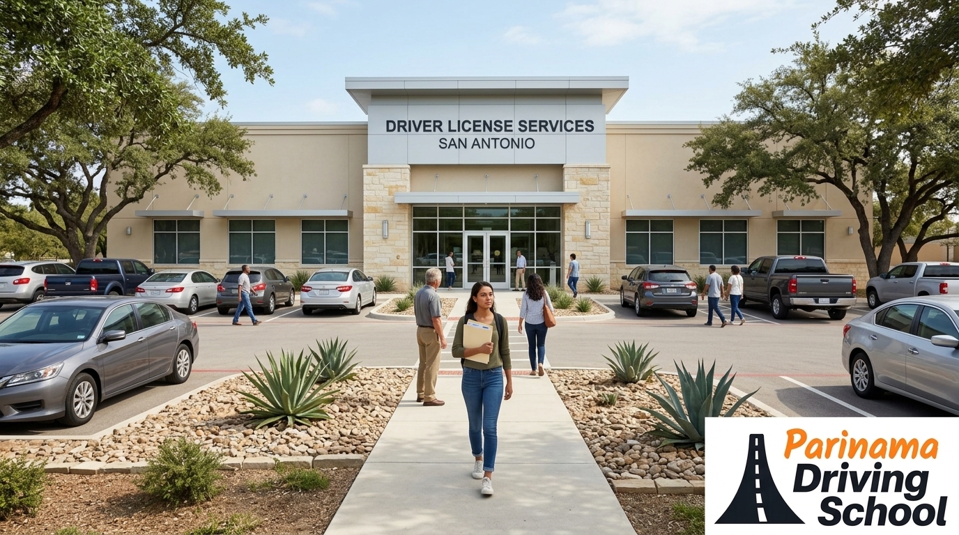 Map showing various San Antonio DPS office locations for licensing and testing services.