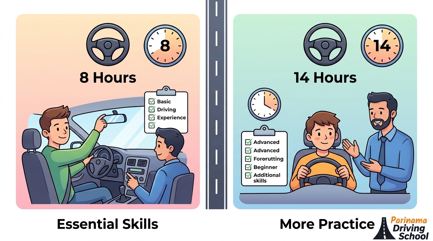 A side-by-side comparison of the two driving packages available at Parinama Driving School.