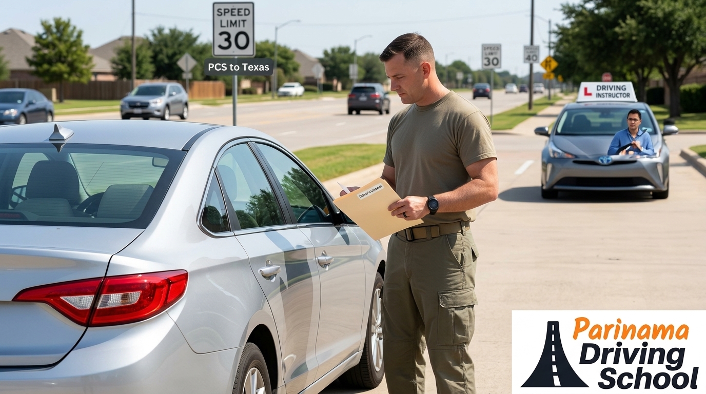 Visual guide to obtaining a Texas Military Drivers License, featuring key steps and requirements.