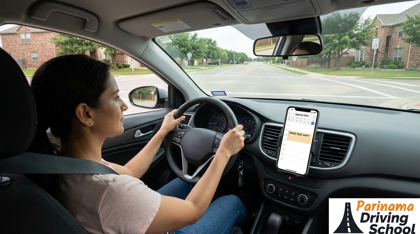 A person scheduling a road test appointment online for driving in Pflugerville