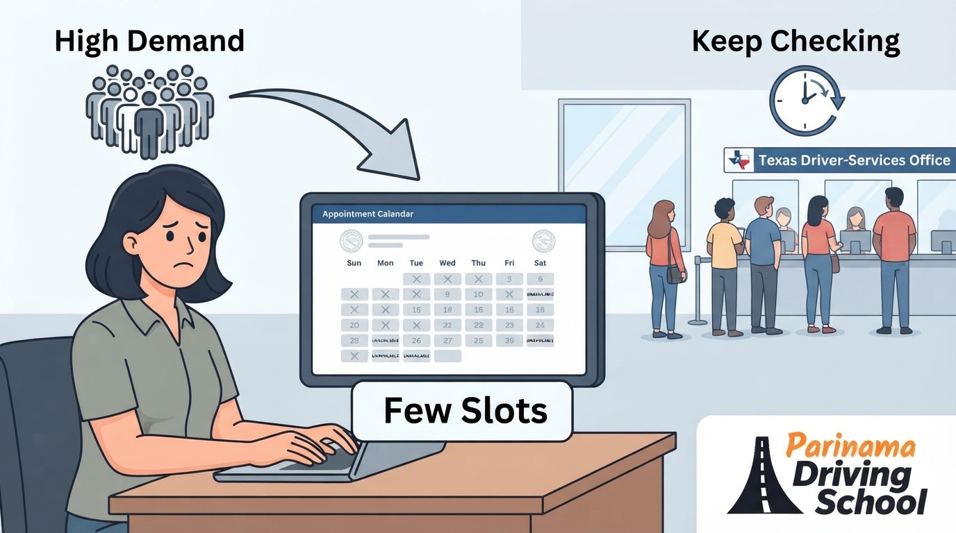 A person looking frustrated while trying to book a DPS appointment online.