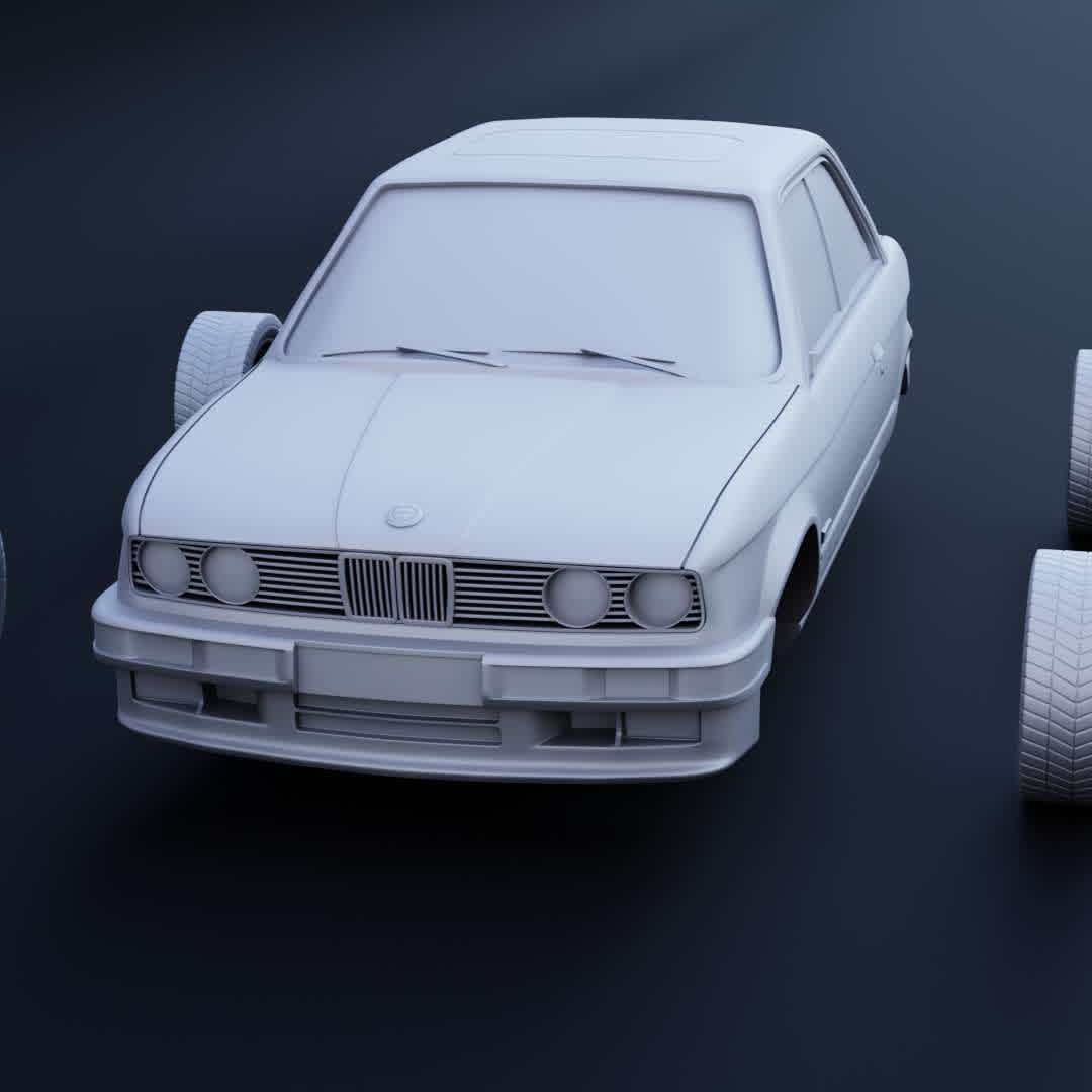 2-Door BMW E30 Stl for 3D printing - This is a printable model of the 2-door BMW E30

The model is divided into 5 parts:

-2-door BMW E30
-Brake Disc
-Brake Disc Caliper
-Rear View
-Wheel

There are some separate pieces for fitting and gluing - The best files for 3D printing in the world. Stl models divided into parts to facilitate 3D printing. All kinds of characters, decoration, cosplay, prosthetics, pieces. Quality in 3D printing. Affordable 3D models. Low cost. Collective purchases of 3D files.