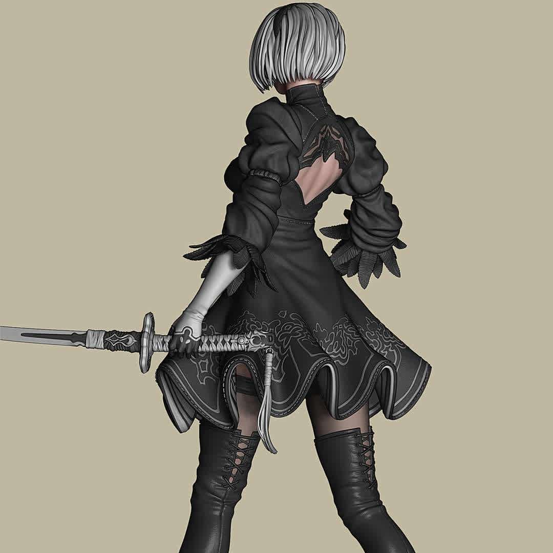 2B-Nier Automata (YoRHa No.2 Type B) - 2B Statue for 3D Printing.
Comes with various interchangeable parts, such as: 2 different heads and 2 different clothing options.
Also it comes with 2B's signature sword, Virtuous Contract.
The height is about 40 cm (15.7 inches)
All the clothes and accesories have a high level of detail and are textured as fabric, leather, plastic, steel, etc.

 - The best files for 3D printing in the world. Stl models divided into parts to facilitate 3D printing. All kinds of characters, decoration, cosplay, prosthetics, pieces. Quality in 3D printing. Affordable 3D models. Low cost. Collective purchases of 3D files.