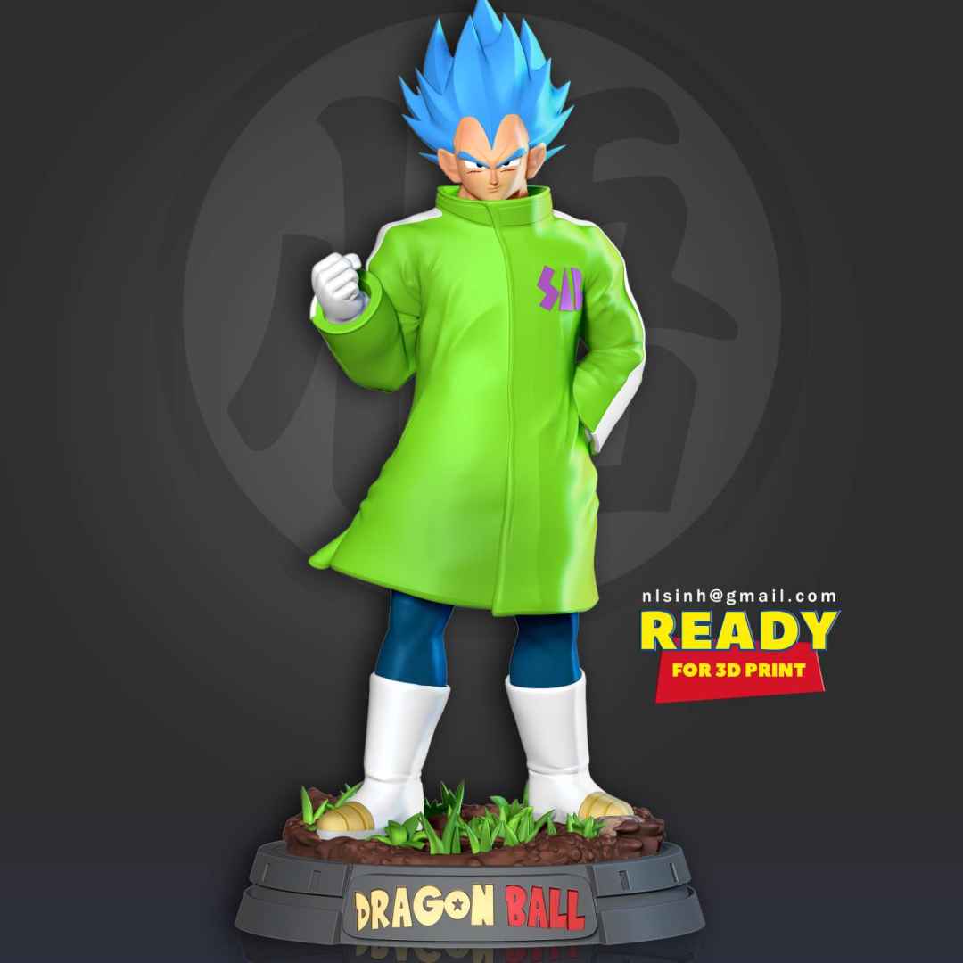 Vegeta In A Green Coat - I hope you enjoy my model. And if you have a 3D print, please send me the picture.

When you purchase this model, you will own:

**- OBJ, STL files with 07 parts are ready for 3D printing.**

**- Zbrush original files (ZTL) for you to customize as you like.**

_This is version 1.0 of this model._

Thank you for watching!
 - The best files for 3D printing in the world. Stl models divided into parts to facilitate 3D printing. All kinds of characters, decoration, cosplay, prosthetics, pieces. Quality in 3D printing. Affordable 3D models. Low cost. Collective purchases of 3D files.