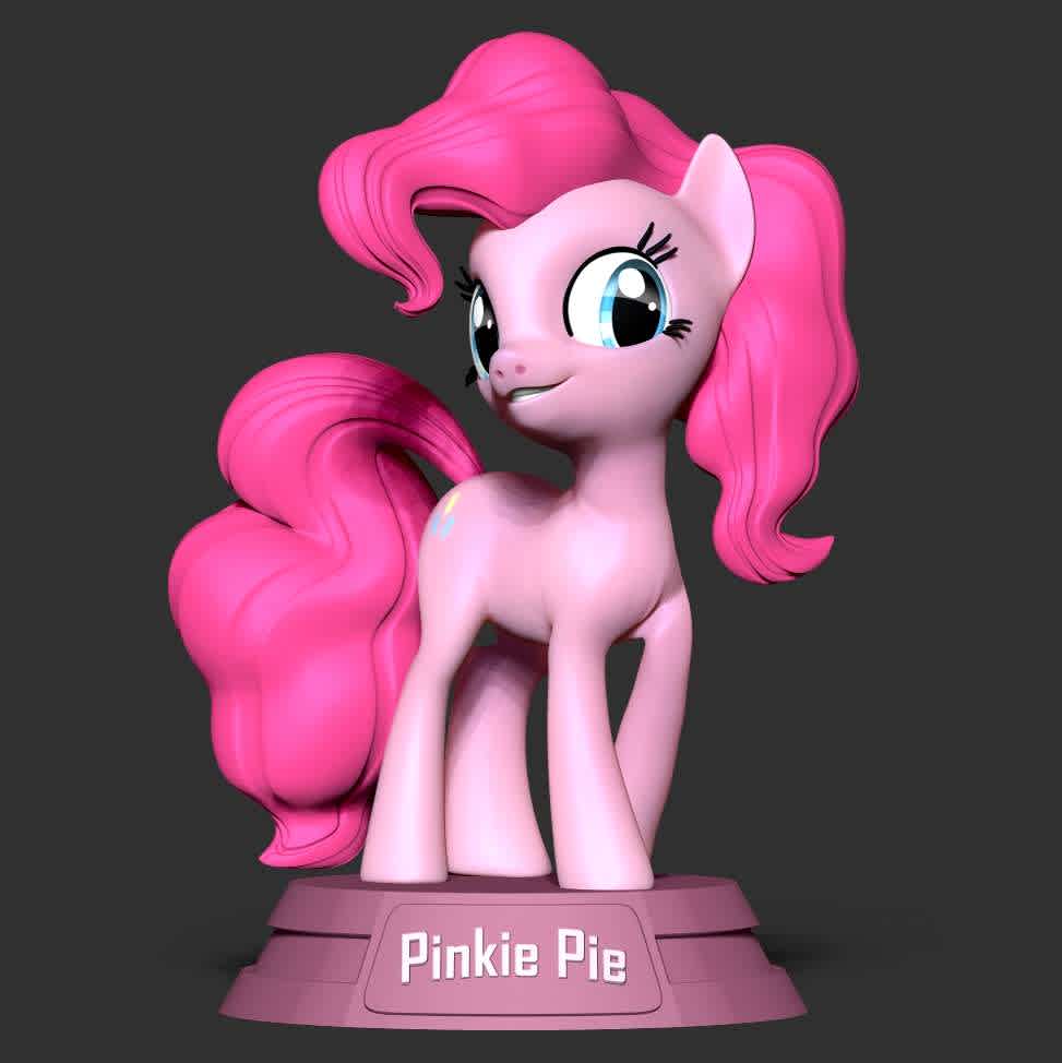 Pinkie Pie - Little Pony - Pinkie Pie, full name Pinkamena Diane Pie, is a female Earth pony and one of the main characters of My Little Pony Friendship is Magic. 

When you purchase this model, you will own:

**- STL, OBJ file with 04 separated files (with key to connect together) is ready for 3D printing.**

**- Zbrush original files (ZTL) for you to customize as you like.**

_This is version 1.0 of this model._

Hope you like her. Thanks for viewing! - The best files for 3D printing in the world. Stl models divided into parts to facilitate 3D printing. All kinds of characters, decoration, cosplay, prosthetics, pieces. Quality in 3D printing. Affordable 3D models. Low cost. Collective purchases of 3D files.