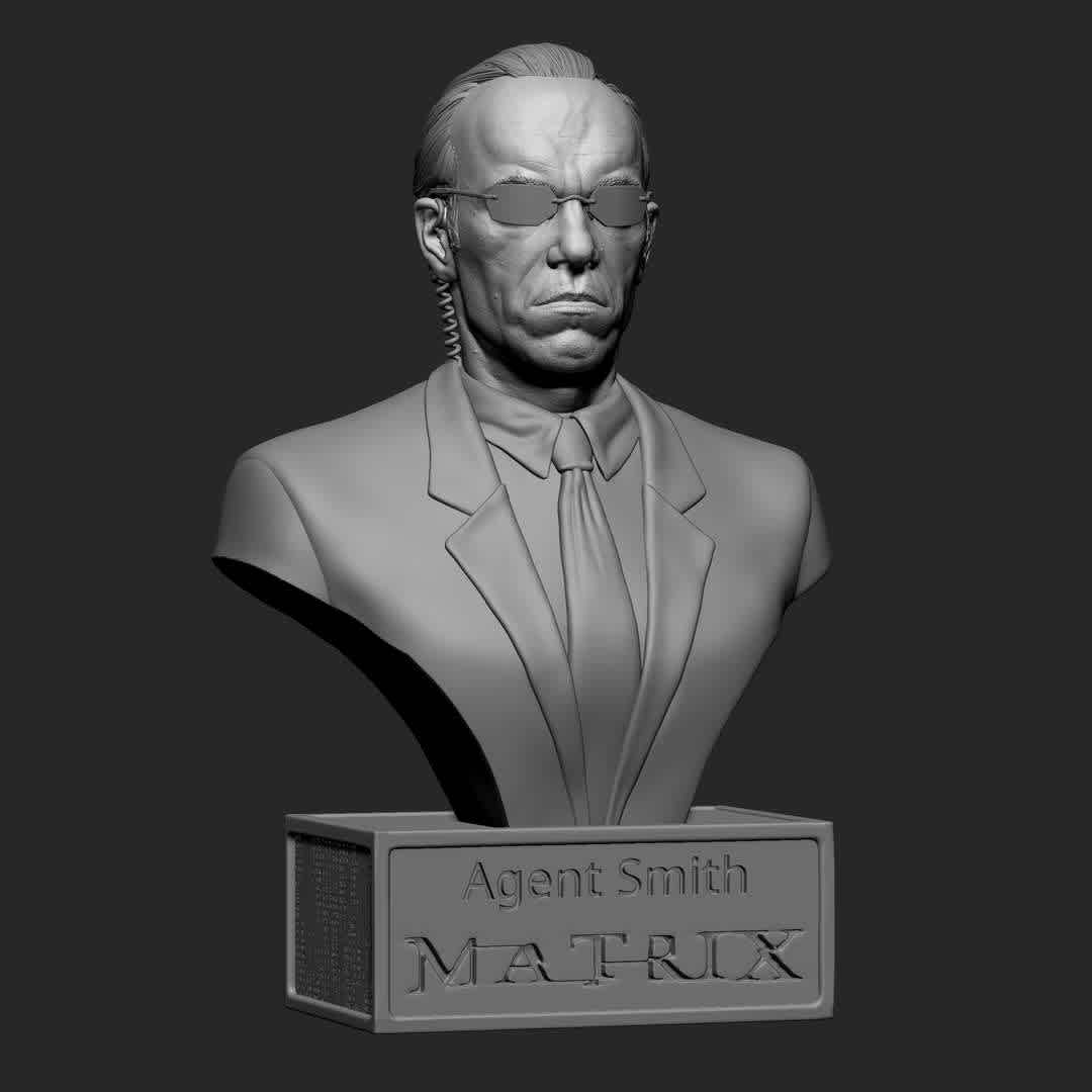 AGENT SMITH (MATRIX) - Agent Smith from the Matrix trilogy. 1/6 scale model. 2 head variations (with glasses and without glasses), also with option to print the glasses separately from the head - The best files for 3D printing in the world. Stl models divided into parts to facilitate 3D printing. All kinds of characters, decoration, cosplay, prosthetics, pieces. Quality in 3D printing. Affordable 3D models. Low cost. Collective purchases of 3D files.