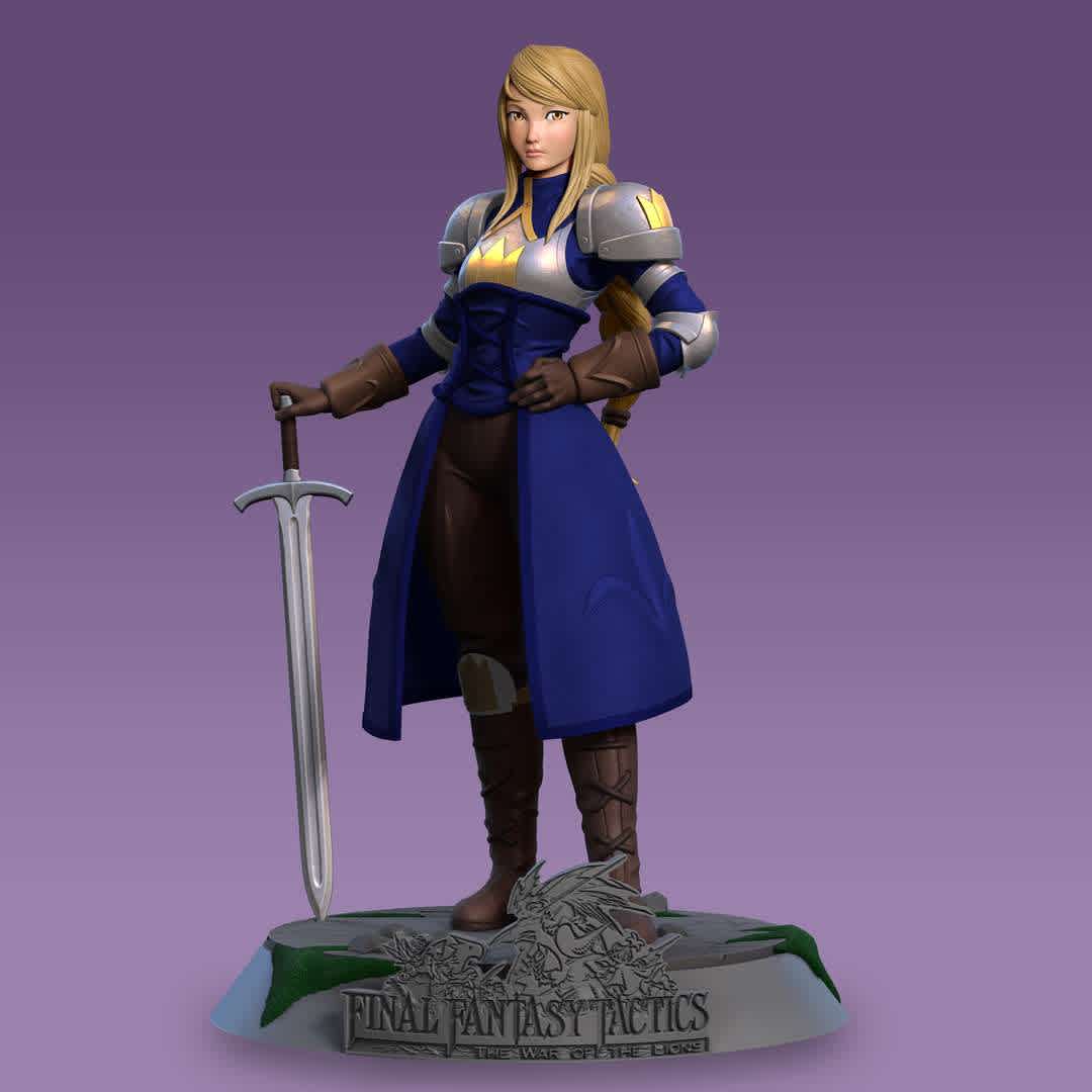 Agrias Oaks Final Fantasy Tactics - Agrias Oaks from Final Fantasy Tactics, with aprox 22cm
The model was based on the art of Polarityplus. I'm a huge fan of the Final Fantasy tactics and Agrias is my favorite character. 
The model was cut and pluged to be printed. - The best files for 3D printing in the world. Stl models divided into parts to facilitate 3D printing. All kinds of characters, decoration, cosplay, prosthetics, pieces. Quality in 3D printing. Affordable 3D models. Low cost. Collective purchases of 3D files.