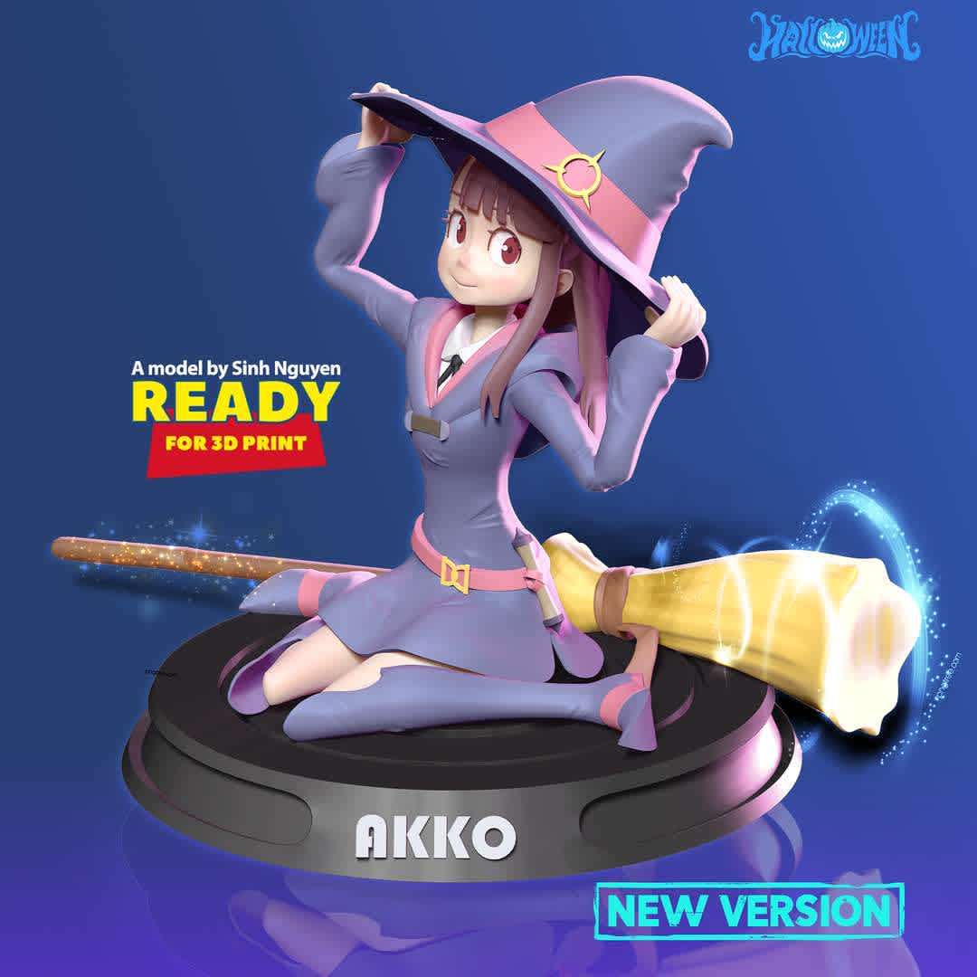 Akko - Little Witch  - Atsuko Kagari (アツコ・カガリ Atsuko Kagari?), more commonly known by her nickname Akko (アッコ?), is the main protagonist of Little Witch Academia.

--Information: this model has a height of 15cm.

When you purchase this model, you will receive:

01. File STL and OBJ with 18 parts are extracted and created key. Ready for 3D printing.
02. ZTL file of Zbrush for you to adjust according to your needs.
- 1st October, 2020: This version is 1.0
- 11th August, 2022: version 1.1 - Fix all models & Merge discrete parts together.
Thanks for your support. - The best files for 3D printing in the world. Stl models divided into parts to facilitate 3D printing. All kinds of characters, decoration, cosplay, prosthetics, pieces. Quality in 3D printing. Affordable 3D models. Low cost. Collective purchases of 3D files.